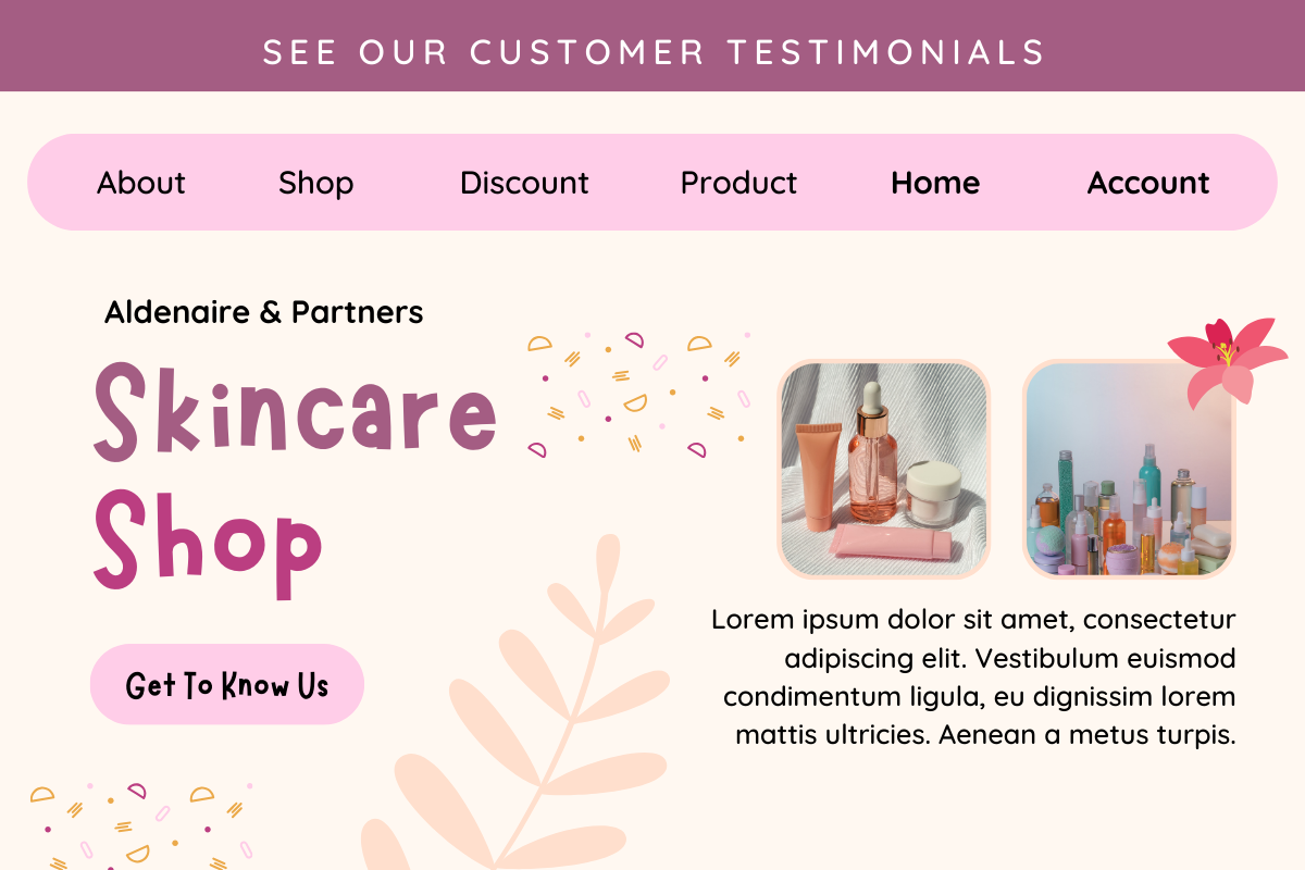 Pink Simple Minimalist Skincare Shop Website